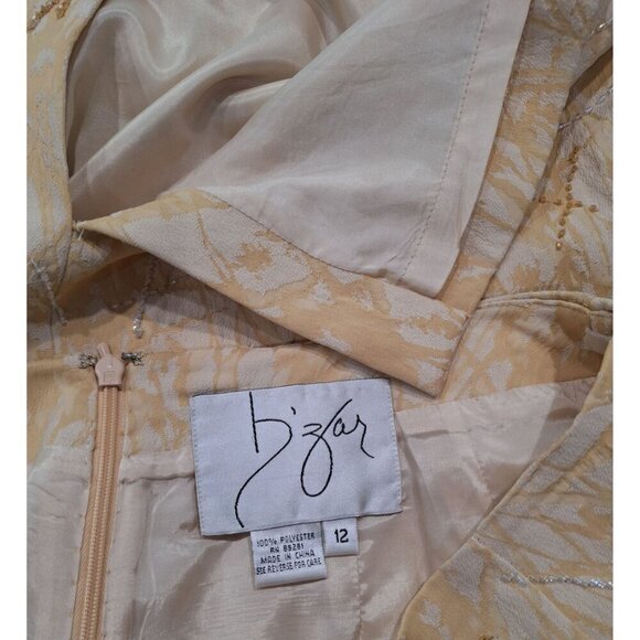 EUC Bzar Ivory & Yellow Lined Pencil Skirt W/ Sequin Detailing-Size 12 - Picture 3 of 4